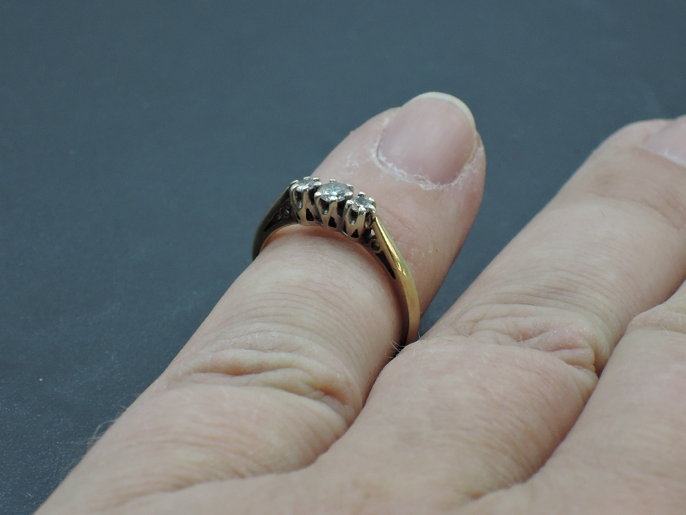 A diamond trilogy ring, total approx 0.15ct in claw set mount on a 9ct gold loop, size L & approx - Image 4 of 4