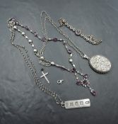 A small selection of HM silver and white metal jewellery including Silver Jubilee ingot pendant