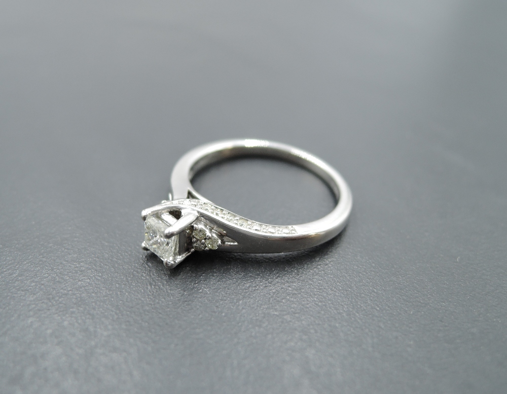 A diamond solitaire dress ring having a princess cut diamond, approx 0.4ct in a 4 claw mount to - Image 2 of 3