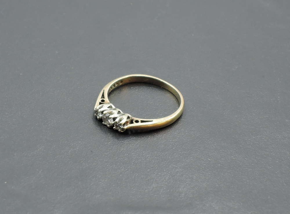 A diamond trilogy ring, total approx 0.15ct in claw set mount on a 9ct gold loop, size L & approx - Image 3 of 4