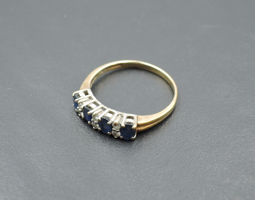 A sapphire and diamond half eternity ring on a 9ct gold loop, size Q & approx 2.2g - Image 2 of 3