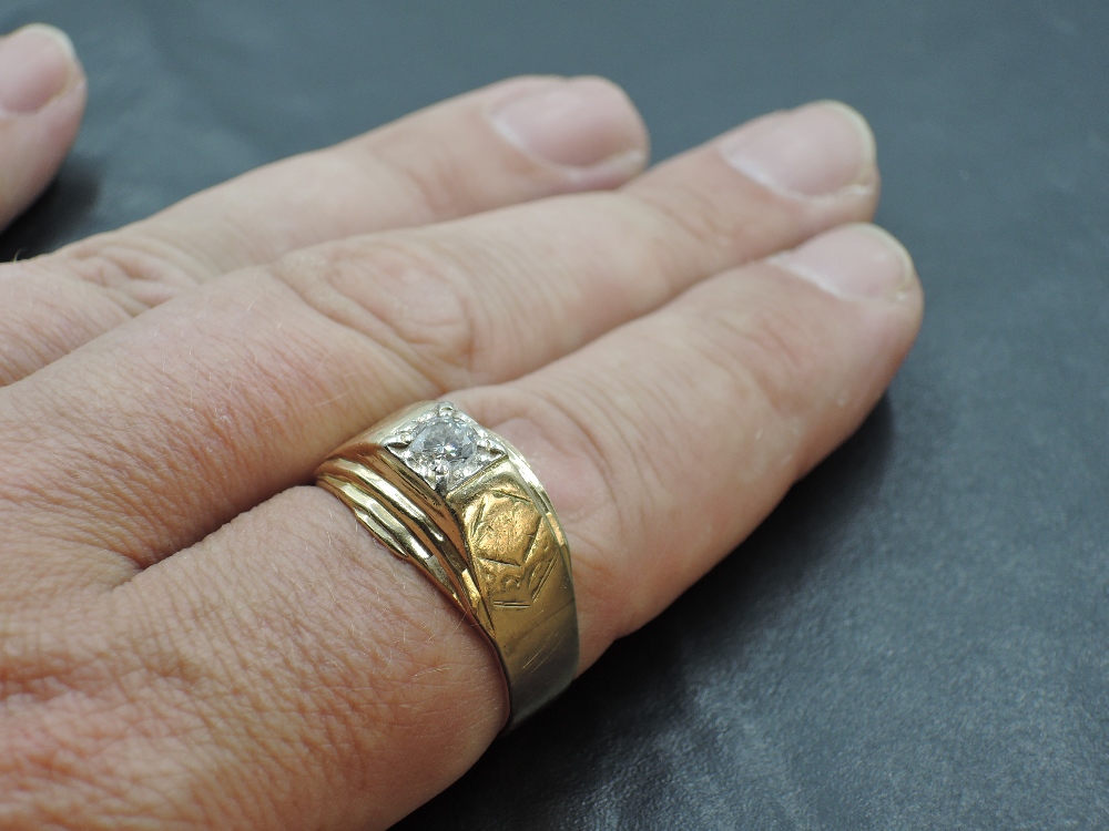 A gent's diamond solitaire yellow metal signet ring, approx 0.5ct in a square bead set raised - Image 3 of 3