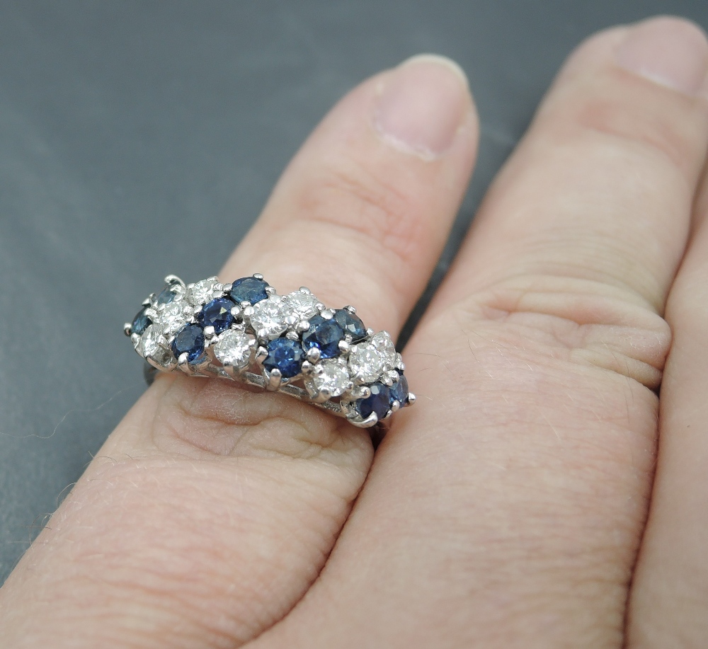 A sapphire and diamond seven row dress ring, total approx 1ct, having claw set panel mount on a - Image 3 of 3