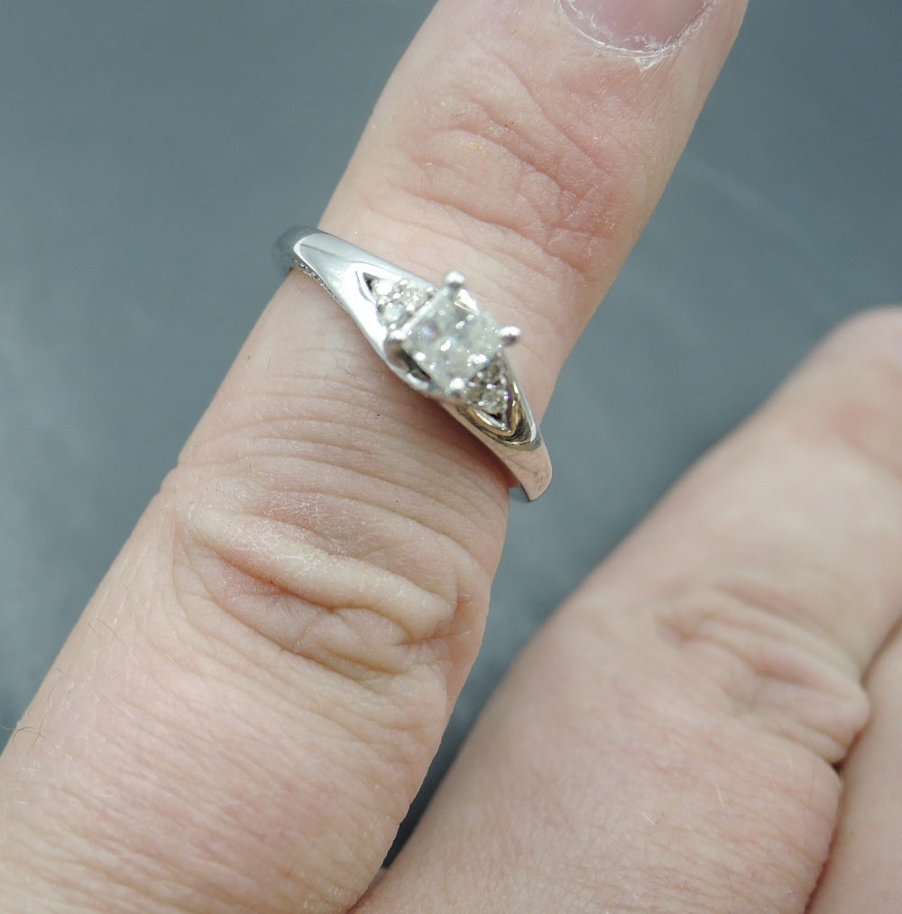 A diamond solitaire dress ring having a princess cut diamond, approx 0.4ct in a 4 claw mount to - Image 3 of 3