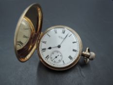 A 9ct gold Waltham full hunter pocket watch, movement no: 24666396 having Roman numeral dial with