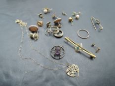 A small selection of yellow metal jewellery, many stamped 9ct including spider pendant, 'special