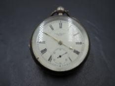 A Victorian silver key wound pocket watch by Waltham no:8457713 having Roman numeral dial with