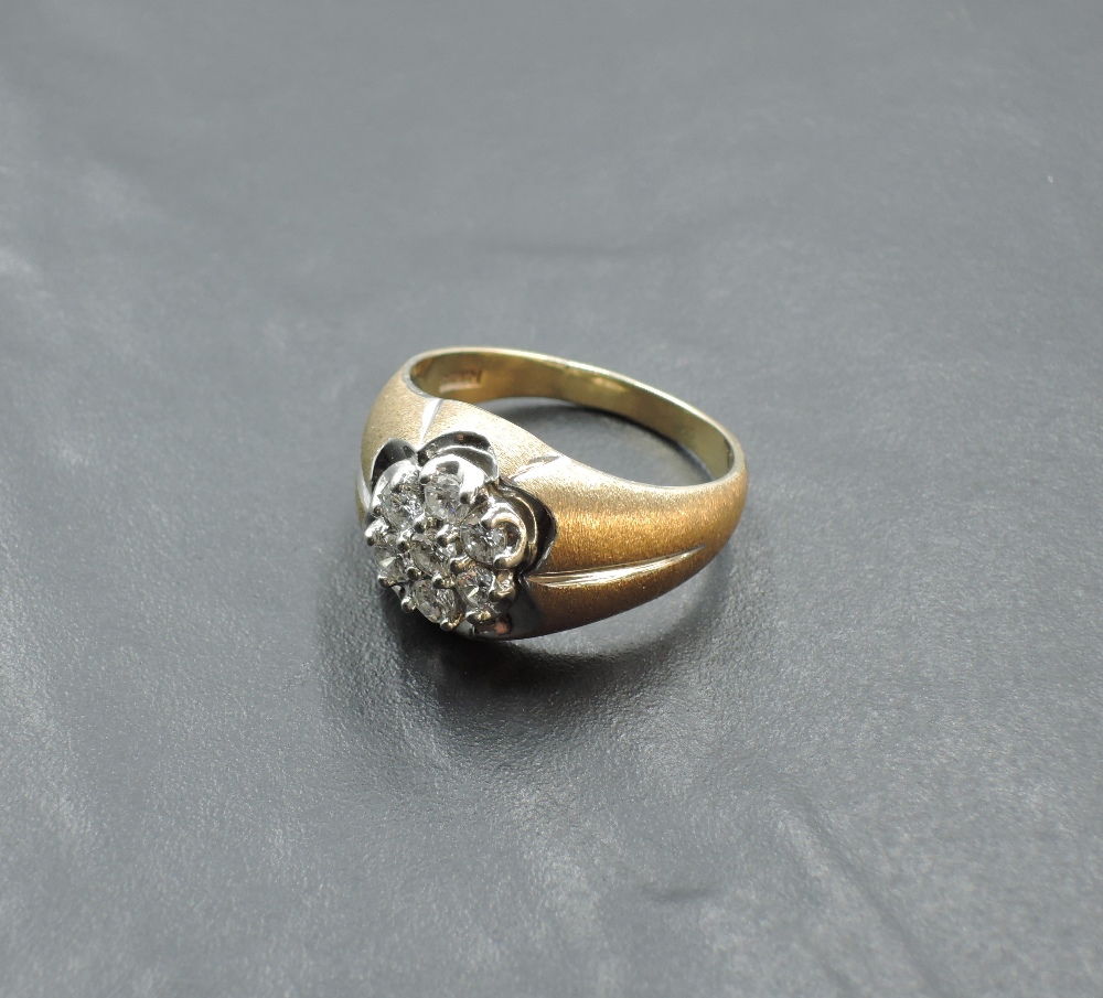 A gent's seven stone diamond cluster ring, total approx 1ct in a textured floral style heavy mount - Image 2 of 4