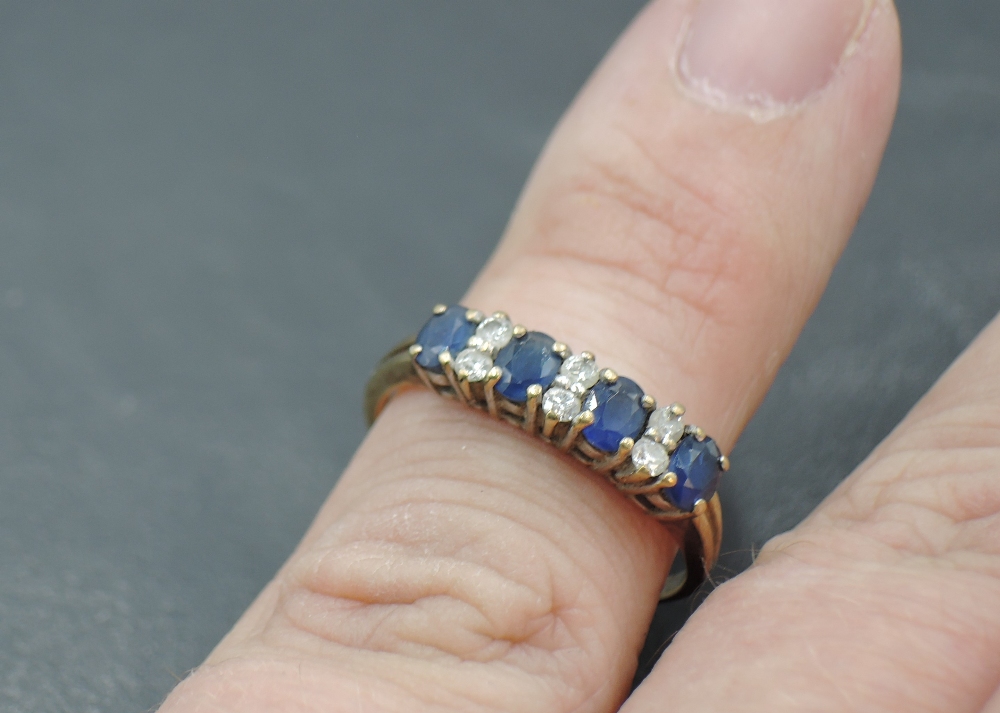 A sapphire and diamond half eternity ring on a 9ct gold loop, size Q & approx 2.2g - Image 3 of 3
