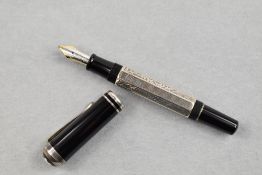 A Montblanc fountain pen. A Writers edition Marcel Proust fountain pen. hexagonal sterling silver