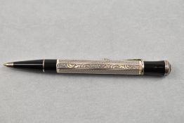 A Montblanc ballpoint pen. A Writers edition Marcel Proust ballpoint pen. hexagonal sterling