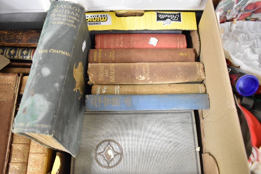 A selection of library volumes including Savage Sudan