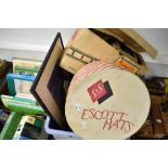 A selection of items including Escott hat box