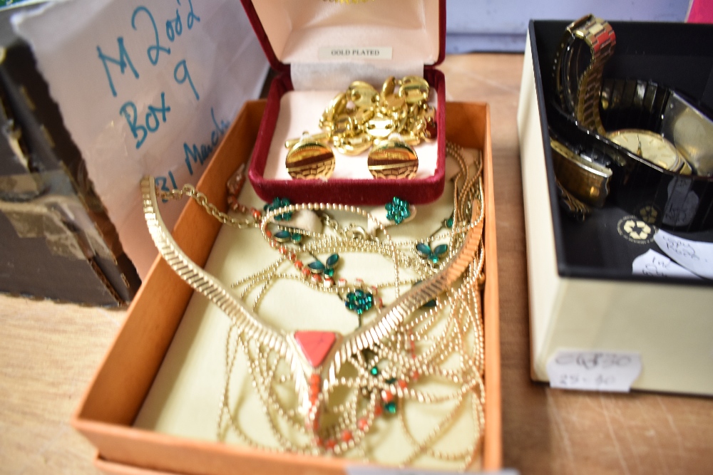 A selection of costume jewellery including choker, matching necklace and earrings and a selection of