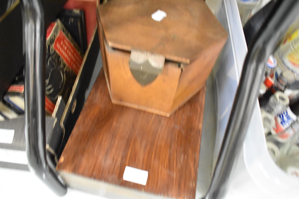 Two early 20th century wooden box or containers and two Catholic orthodox icons