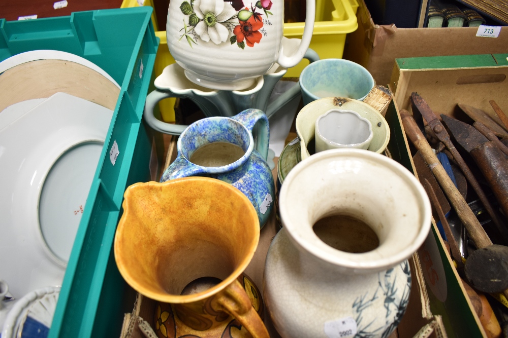 A mixed lot of vintage jugs and vases, AF, including Beswick and Flaxmann ware.