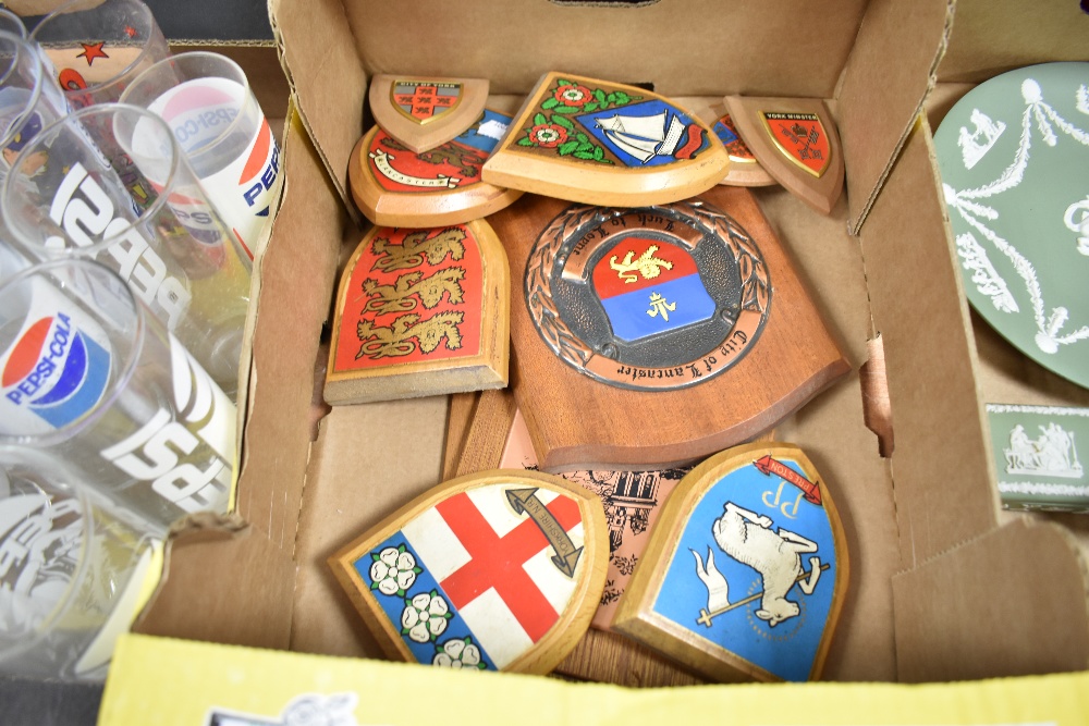 A selection of wooden shields having coats of arms, of Lancaster and York interest etc, also similar