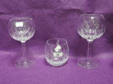 Two modern Cumbria Crystal wine glasses and a tumbler in the Double Sabre pattern
