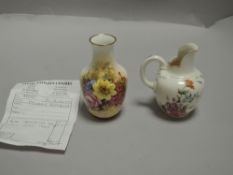 Two pieces of fine gloss Royal Worcester ceramics including hand painted vase signed Freeman and a