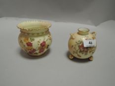 Two pieces of fine Royal Worcester blush ivory including ball footed twin handle vase and similar
