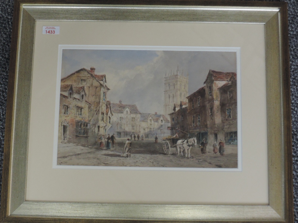 E Tucker, (19th century), period townscape, signed, 24 x 35cm, mounted framed and glazed, 46 x 56cm - Image 2 of 2