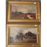 (19th century), a pair of oil paintings, village scenes, 31 x 53cm, framed, 51 x 73cm