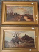 (19th century), a pair of oil paintings, village scenes, 31 x 53cm, framed, 51 x 73cm