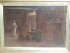 G Hall Neale, (1863-1940), an oil painting, study narrative, 40 x 60cm, framed, 58 x 79cm