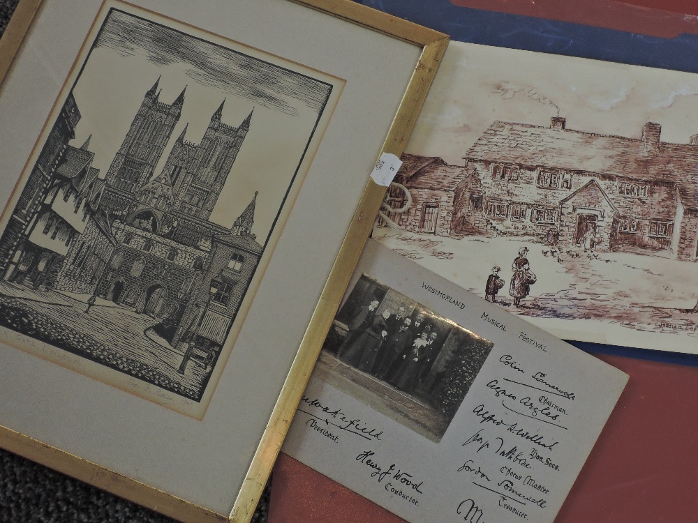 Geo F Reiss, (19th/20th century), after, a print, Exchequer Gate Lincoln, signed and dated 1927,27 x