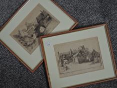 R B Woodhouse, (19th century), a pair of etchings, Skipton and Claughton Hall, signed, 16 x 22cm,