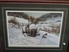 P Hobbs, (20th century), after, a Ltd Ed print, tractor and collie in snow, signed bottom right
