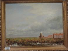 Rie, (20th century), oil painting on board, windmill, indistinctly signed, and dated (19)84, 29 x