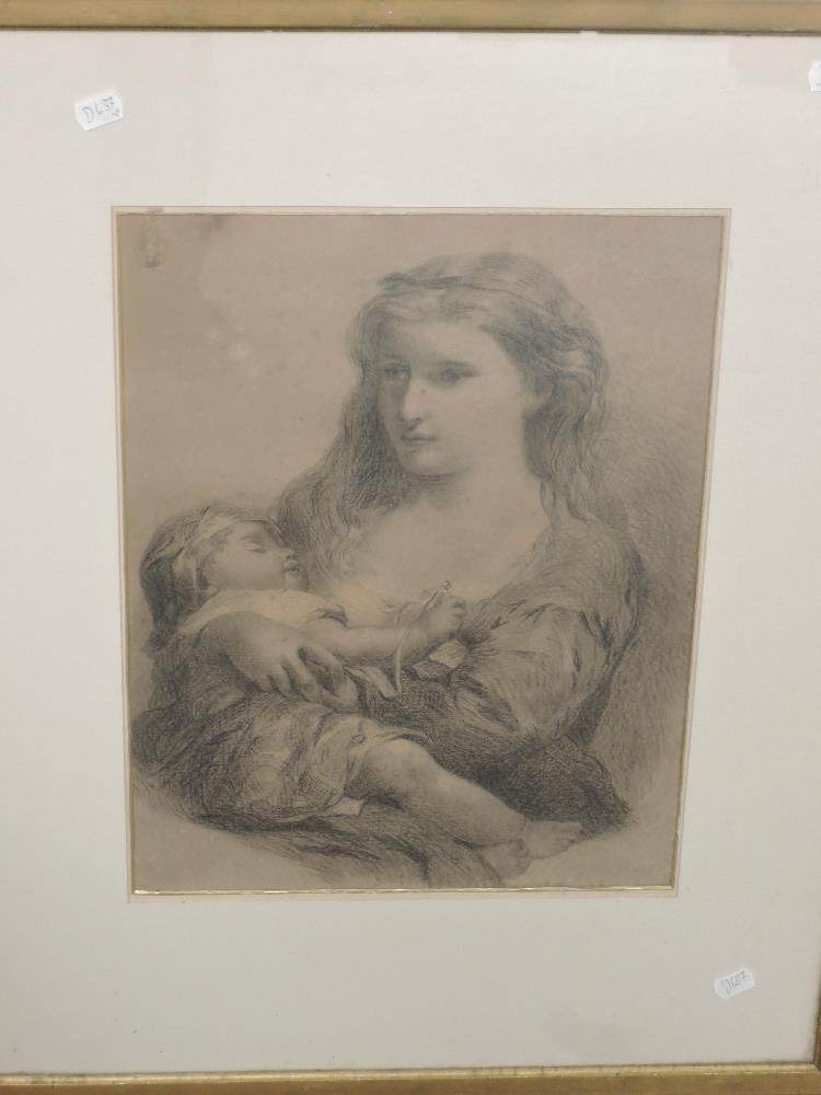 (19th century), a sketch, mother and child, 43 x 32cm, later mounted framed and glazed, 72 x 57cm