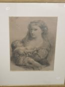 (19th century), a sketch, mother and child, 43 x 32cm, later mounted framed and glazed, 72 x 57cm
