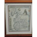 (20th century), a re-print, map of Lancashire, 50 x 40cm, mounted framed and glazed, 71 x 61cm