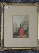 (19th century), a print, Baxter style, daughter of the Regiment, 14 x 10cm, mounted gilt plaster