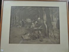 Flora M Reid, (19th/20th century), after, a print, French flea market, 40 x 52cm, mounted oak framed
