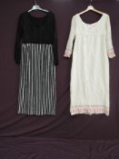 Two 1960s dresses, including Gerry McCann London labelled cream muslin dress with pink and green