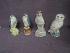 Three Whyte & Mackay/Royal Doulton ceramic bird decanters, Snowy Owl, Merlin, Peregrine Falcon along
