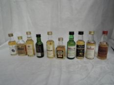 Ten Single Malt Whisky Distillery Bottling Miniatures, Inchgower 12 year old Delux 70 proof,