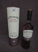 A bottle of Bowmore 18 Year Old Islay Single Malt Scotch Whisky, 700ml, 43% vol in card tube