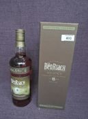 A bottle of The Benriach Solstice 15 Year Old Heavily Peated Port Finish Speyside Single Malt
