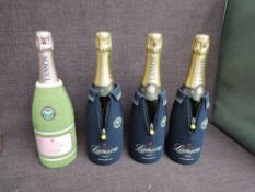 Three bottles of Lanson Black Label Brut Champagne and a bottle of Lanson Rose Label Brut Champagne,