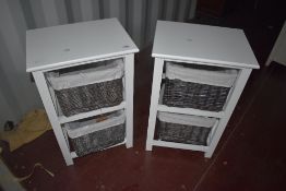 A pair of painted basket storage drawer units