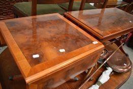 Two reproduction yew wood coffee/occasional tables both having drop flaps, Regency style frames