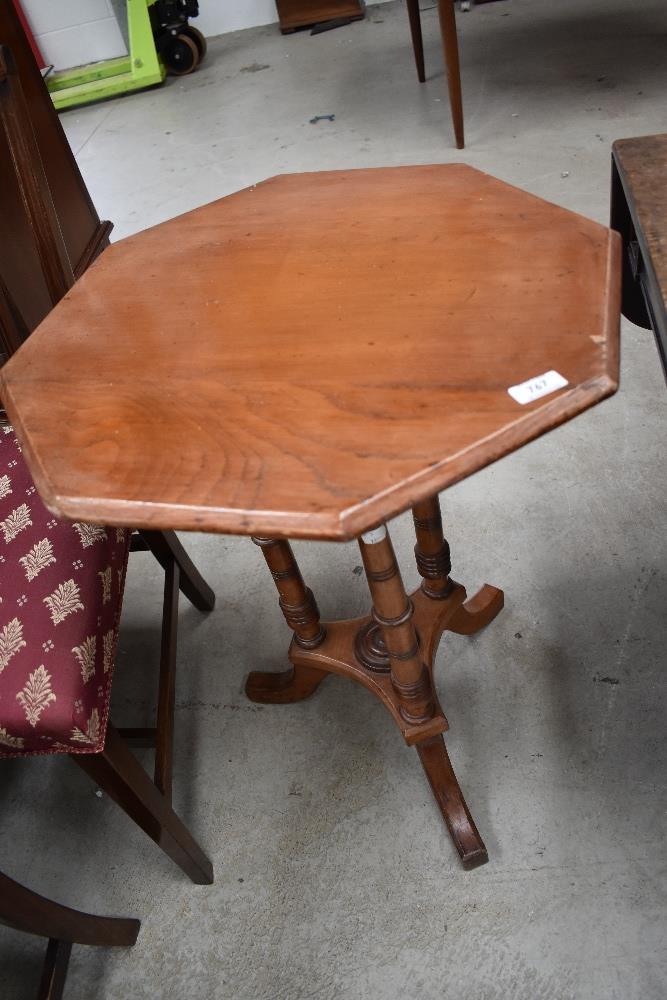 A Victorian stained frame occasional table having later octagonal top on triple turned column - Image 2 of 2