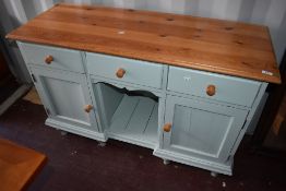 A part painted pine dresser base, width approx. 122cm