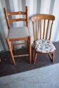 A 19th Century stained frame rocking chair and vintage pine kitchen bar stool