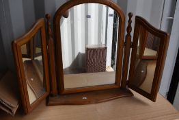 A modern/vintage pine triptych dressing table mirror