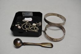 A small selection of HM silver and white metal jewellery including bangles, earrings, necklace and a